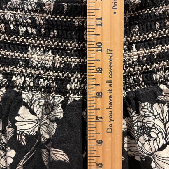 DaHui Hawaii Pants Womens Medium Black White Floral Wide Leg Linen Blend Smocked - Picture 13 of 16